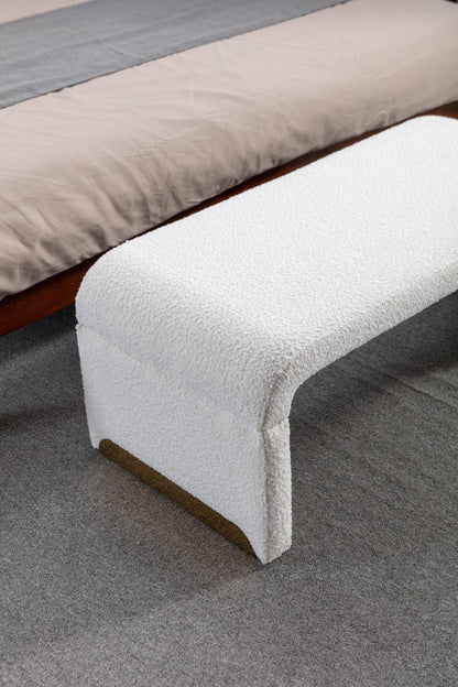 Boucle Fabric Ottoman - White
