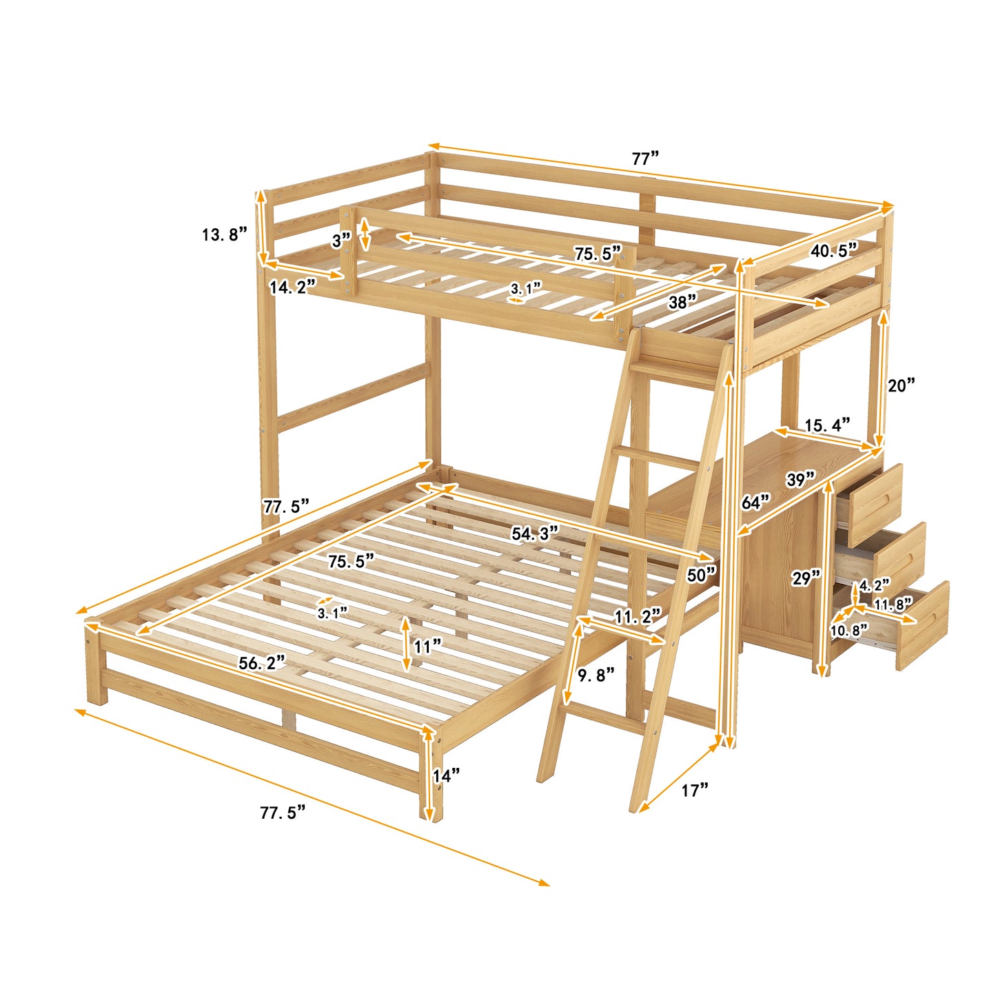 Nature's Haven Twin Full Desk Bed