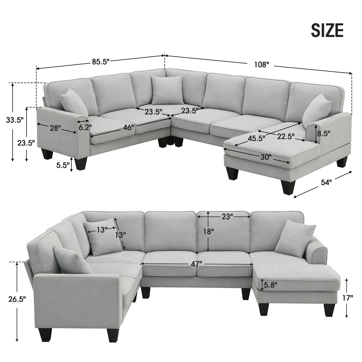 Elegant Comfort U-Shape Sectional Sofa Set