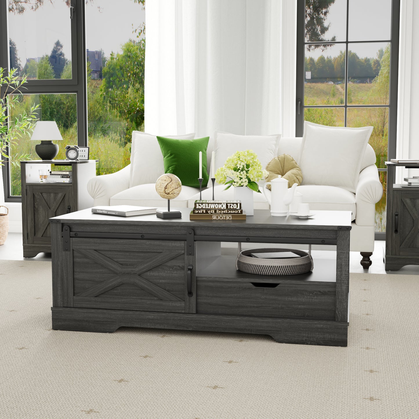 Barnwood Coffee Storage Table - Dark Gray