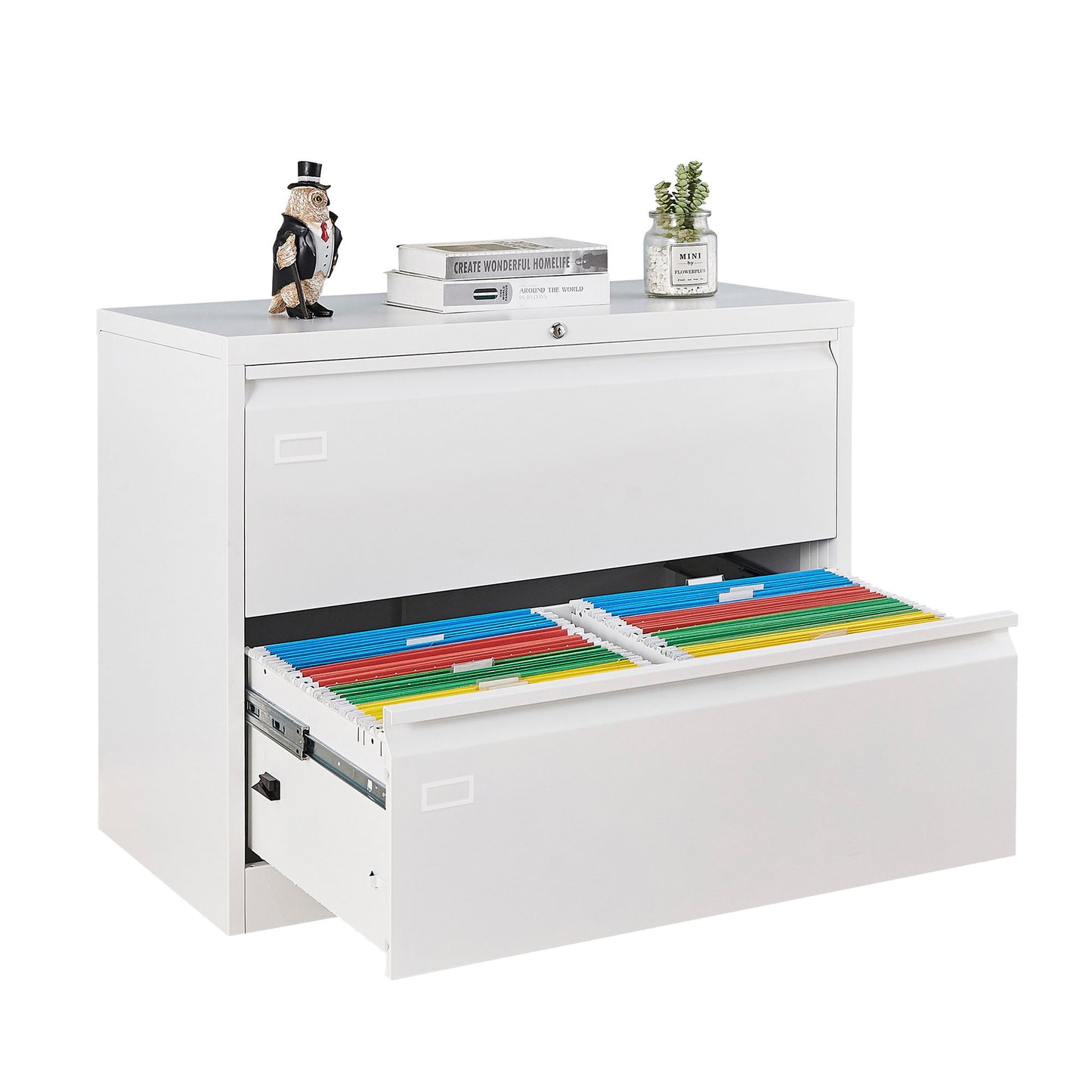 Lock Metal Steel 2 Drawer Lateral Filing Cabinet - White