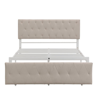 Apex Full Size Storage Bed Metal Platform Bed with Drawer - Beige