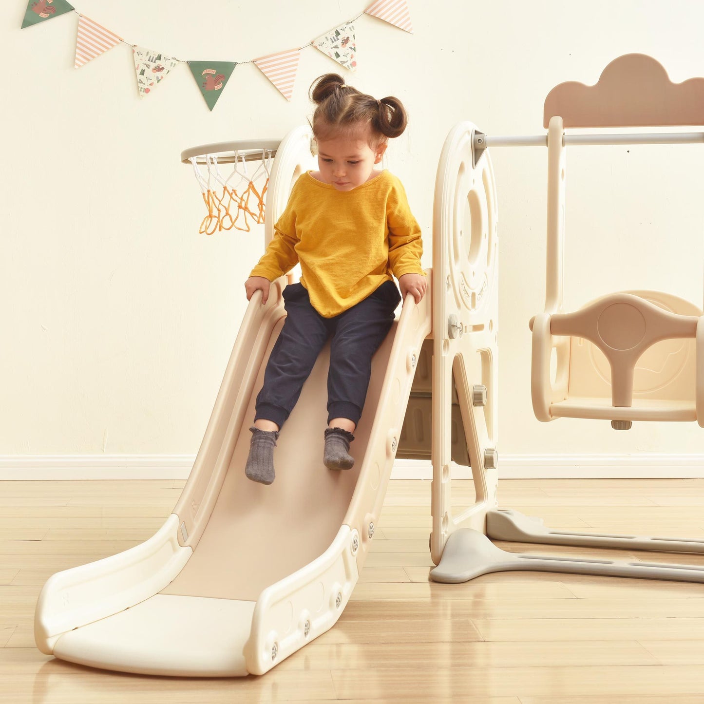 Kids Swing-N-Slide with Bus Play Set - Beige