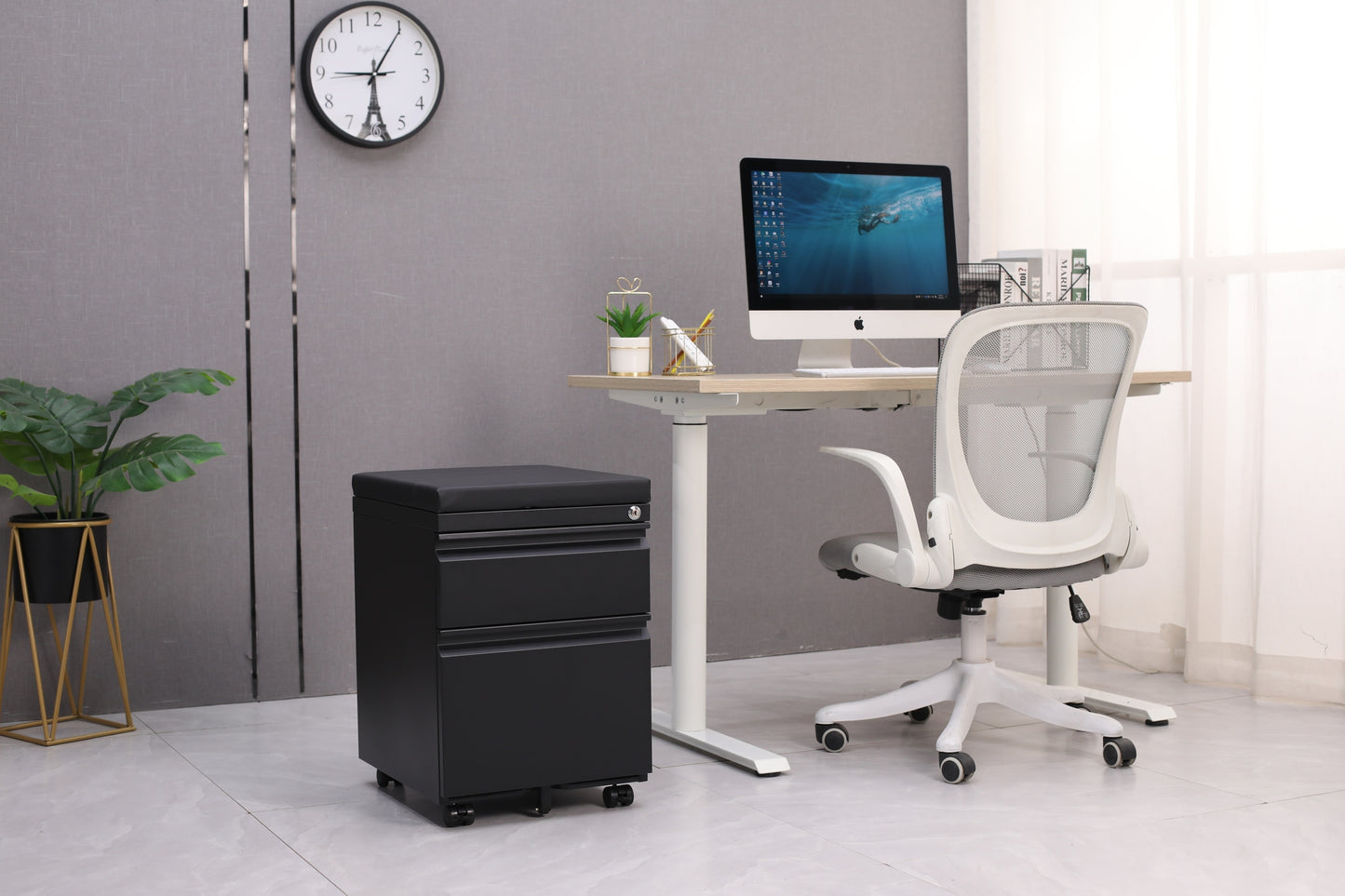Swift Lock Mobile Storage Cabinet With Leather Cushion - Black