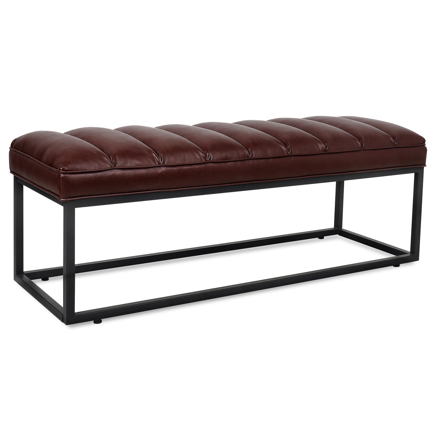 Metal Base Upholstered Bench - Dark Brown