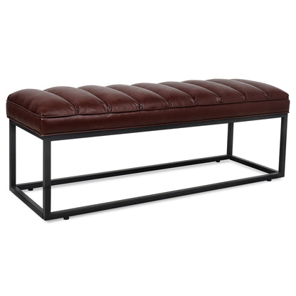 Metal Base Upholstered Bench - Dark Brown