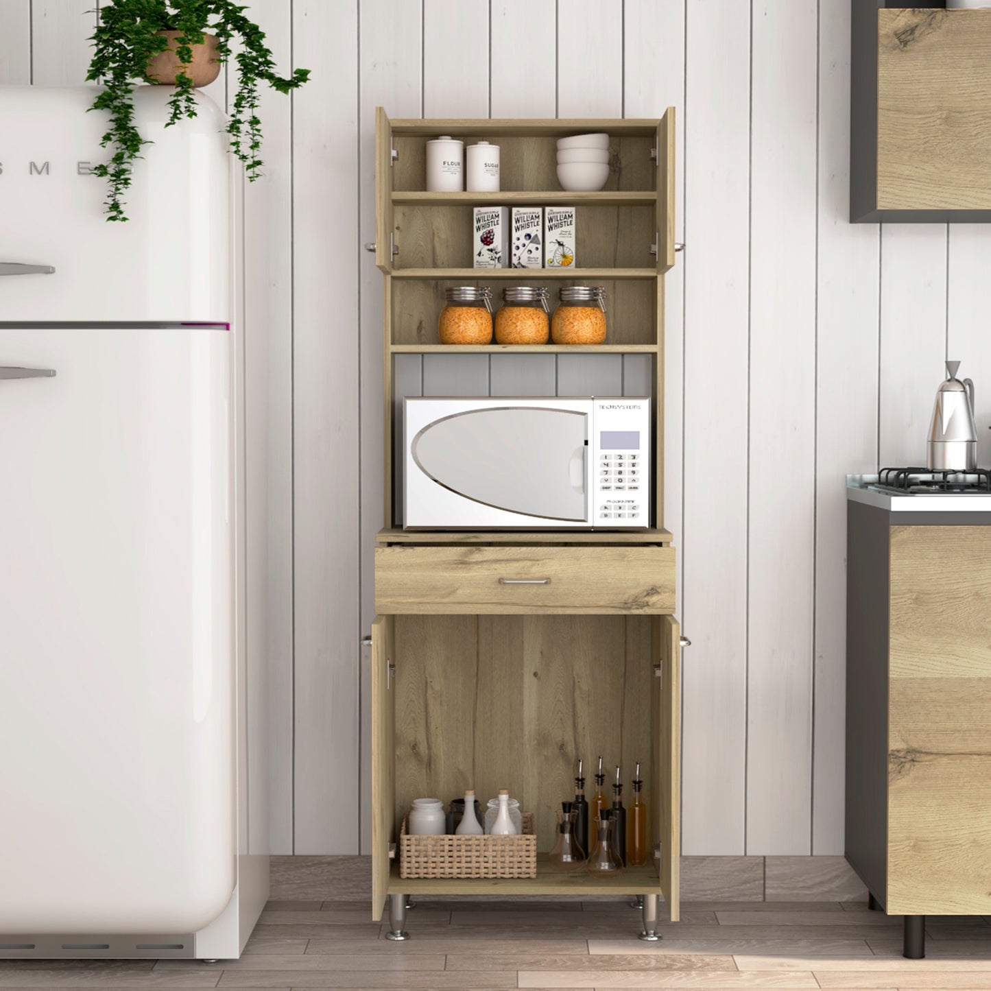 Santa 1-Drawer 1-Shelf Area Pantry with Adjustable Metal Legs - Light Oak