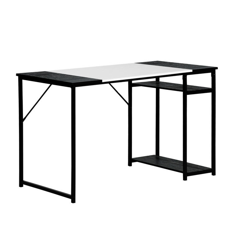 Computer Desk Wood Table Metal Frame - White & Black