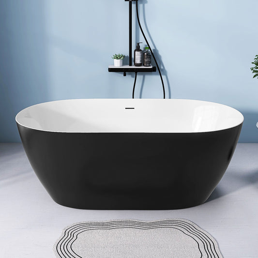 Nuvo 59" Acrylic Free Standing Oval Shape Soaking Tub - Matte Black+White