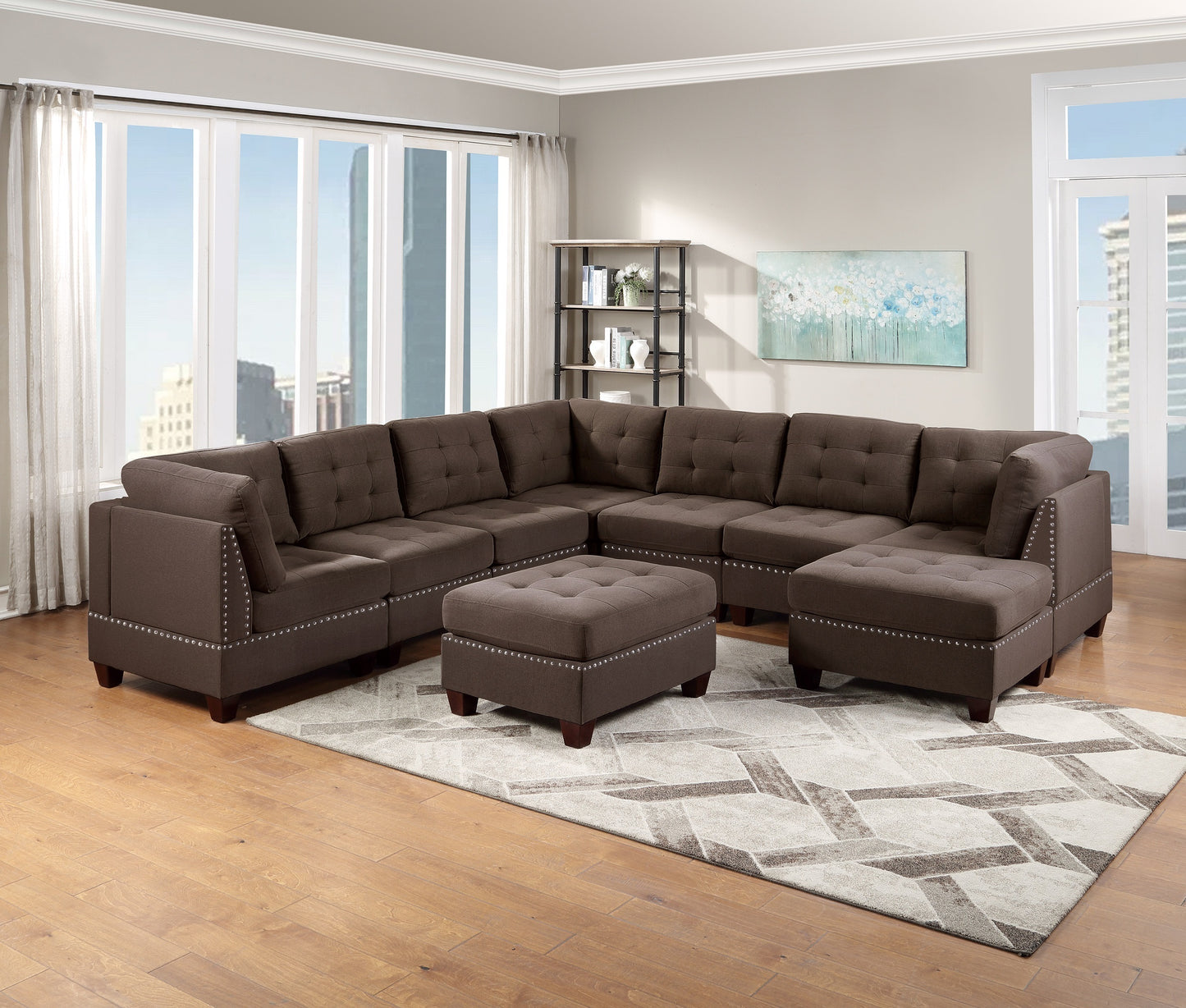 Tufted Fabric Ottoman - Coffee