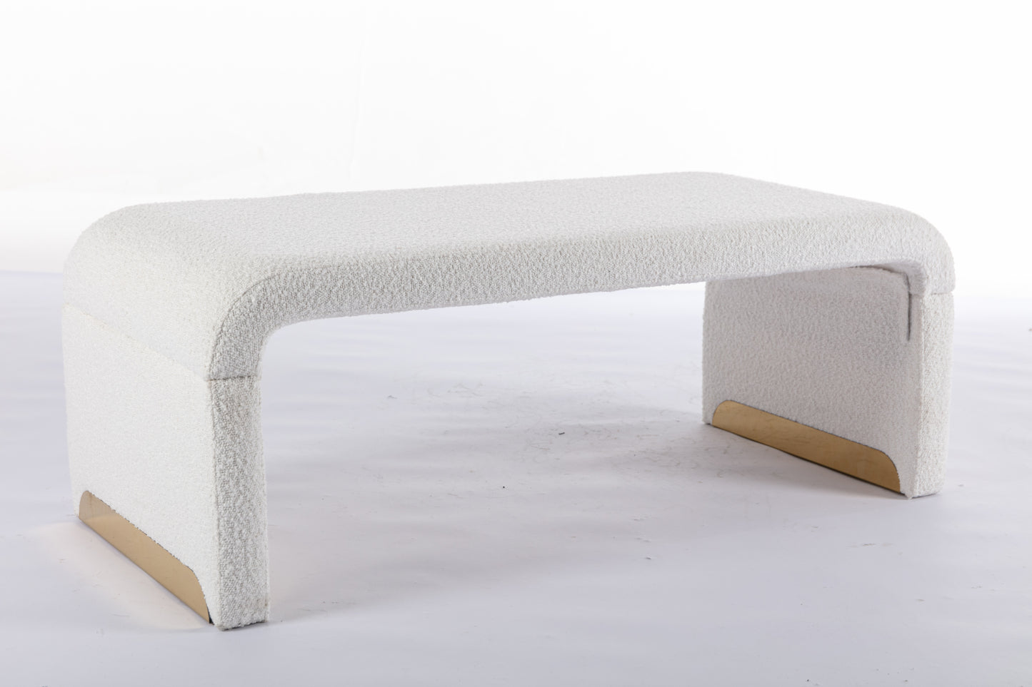 Boucle Fabric Ottoman - White