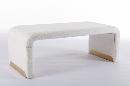 Boucle Fabric Ottoman - White