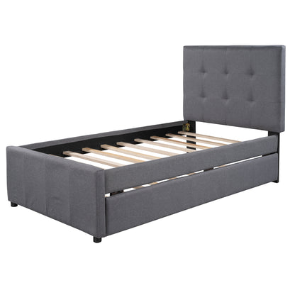 Dreamscape Twin Linen Upholstered Platform Bed with Headboard and Trundle