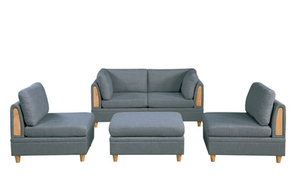 Wooden Legs Ottoman - Grey