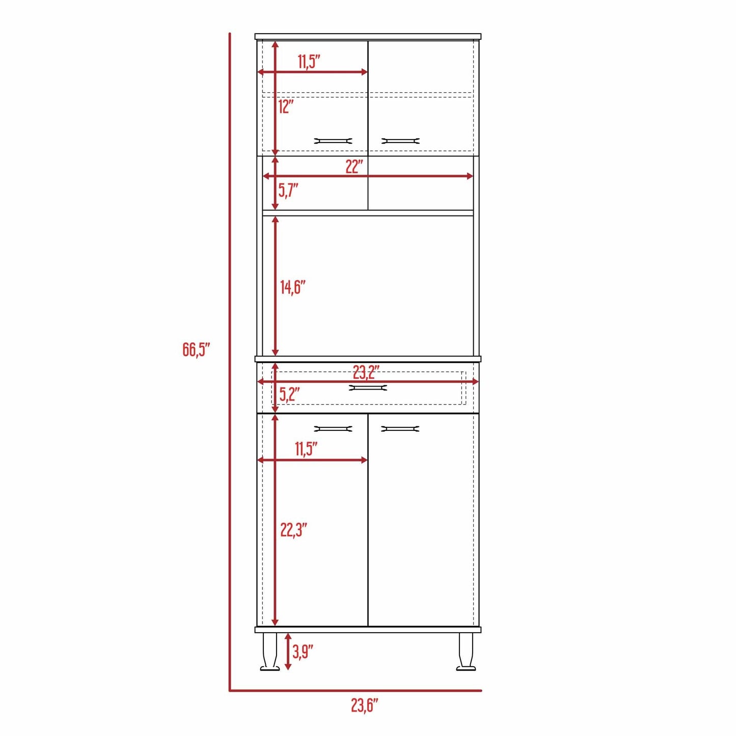 Santa 1-Drawer 1-Shelf Area Pantry with Adjustable Metal Legs - Black
