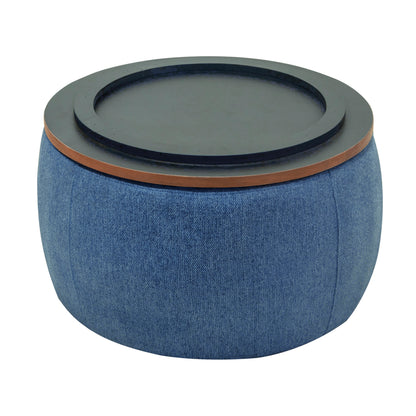 Versa Round Storage Ottoman Table - Navy Blue