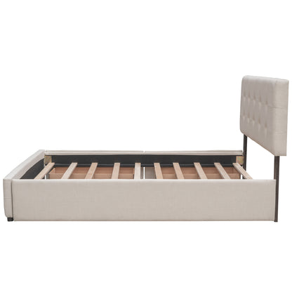 Draco Queen Size Platform Bed with 2 Drawers - Beige