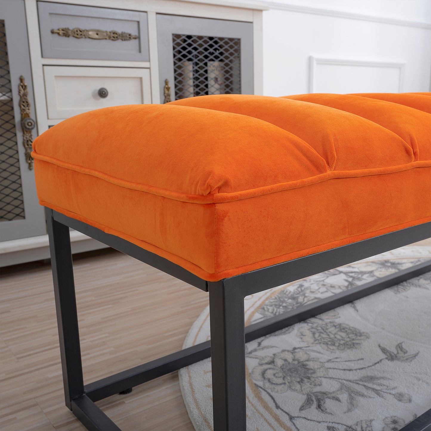Metal Base Upholstered Bench - Orange