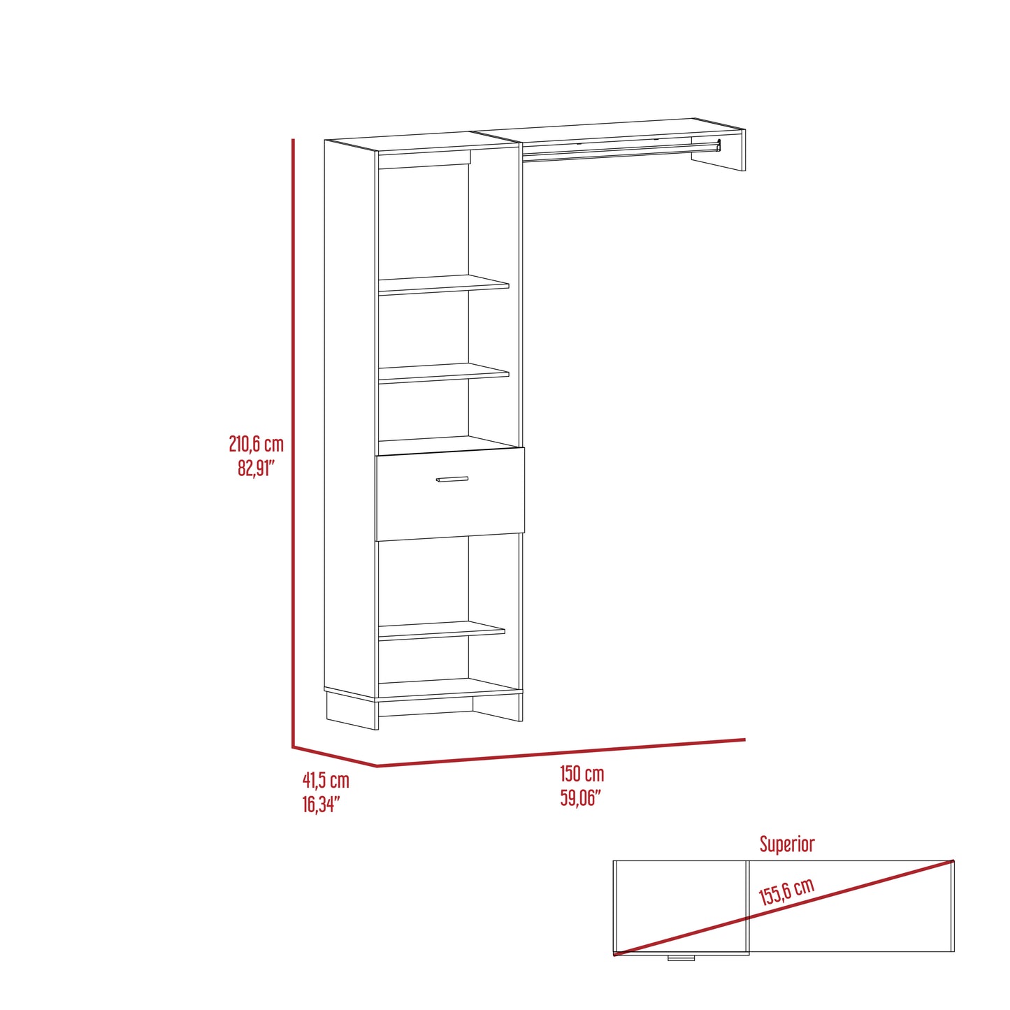 Nova Space 1-Drawer 4-Shelf Closet System - Black