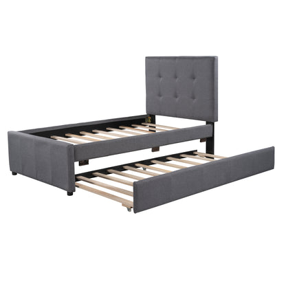 Dreamscape Twin Linen Upholstered Platform Bed with Headboard and Trundle