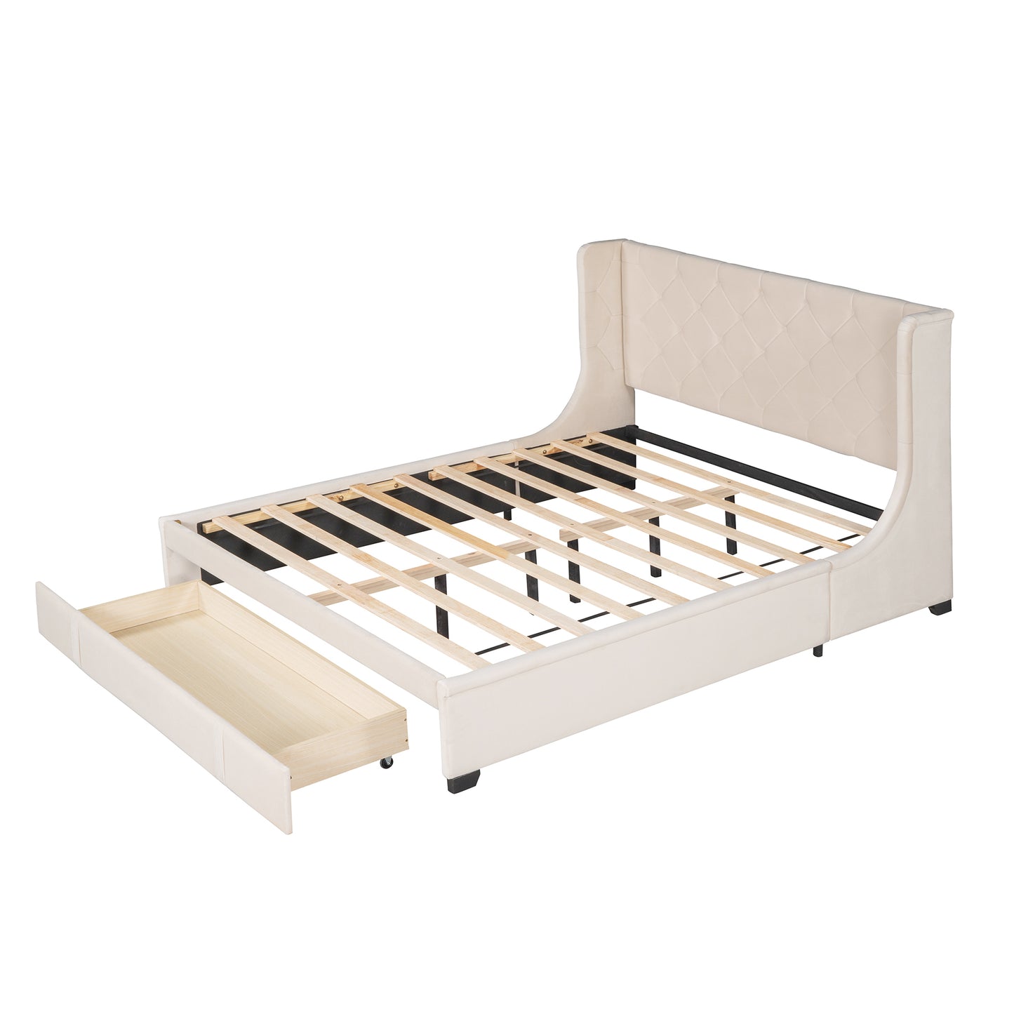 Regal Queen Size Velvet Storage Bed - Beige