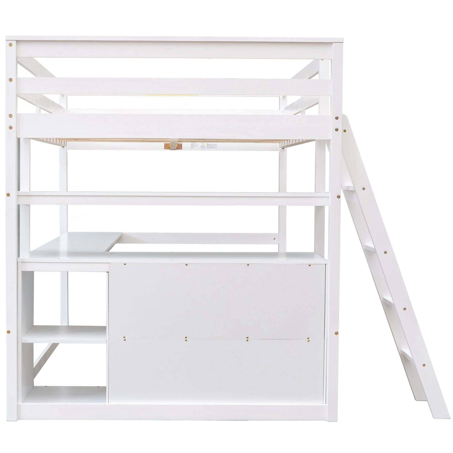 ElevateMax Full Size Loft Bed with Desk and Storage, in Elegant White