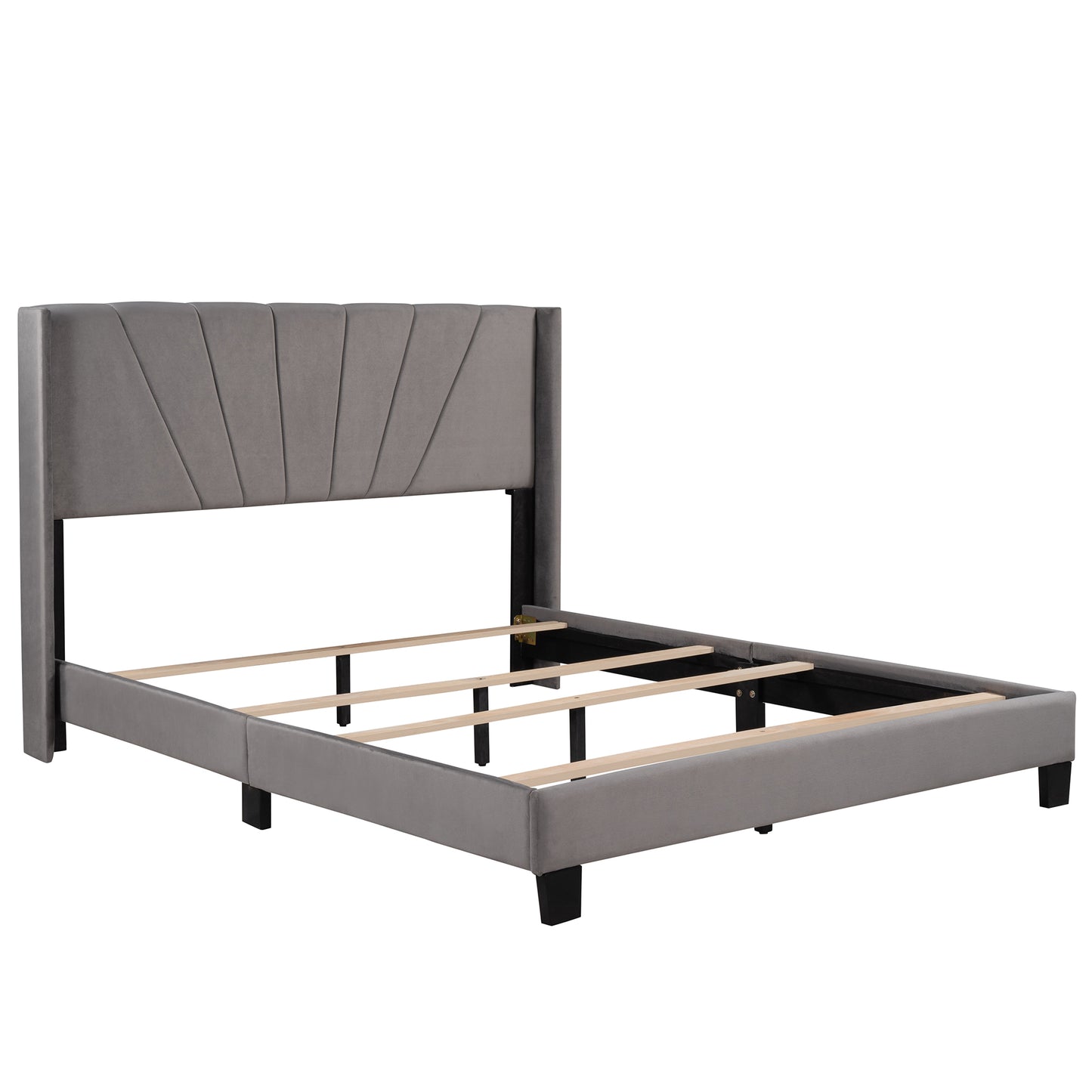 Royal Comfort Queen Size Velvet Upholstered Platform Bed - Gray