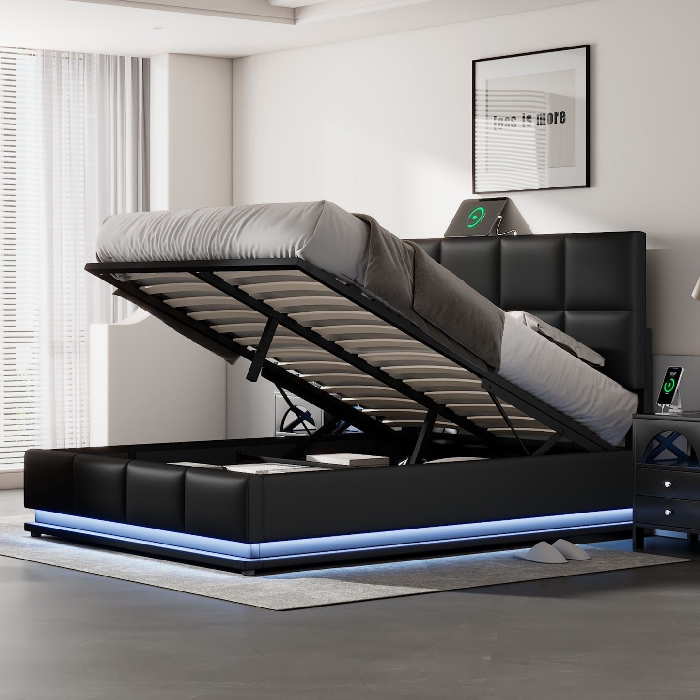 Lino Full Size PU Storage Bed w Hydraulic System - Black