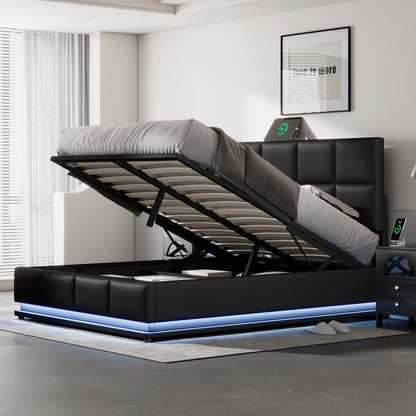Lino Full Size PU Storage Bed w Hydraulic System - Black