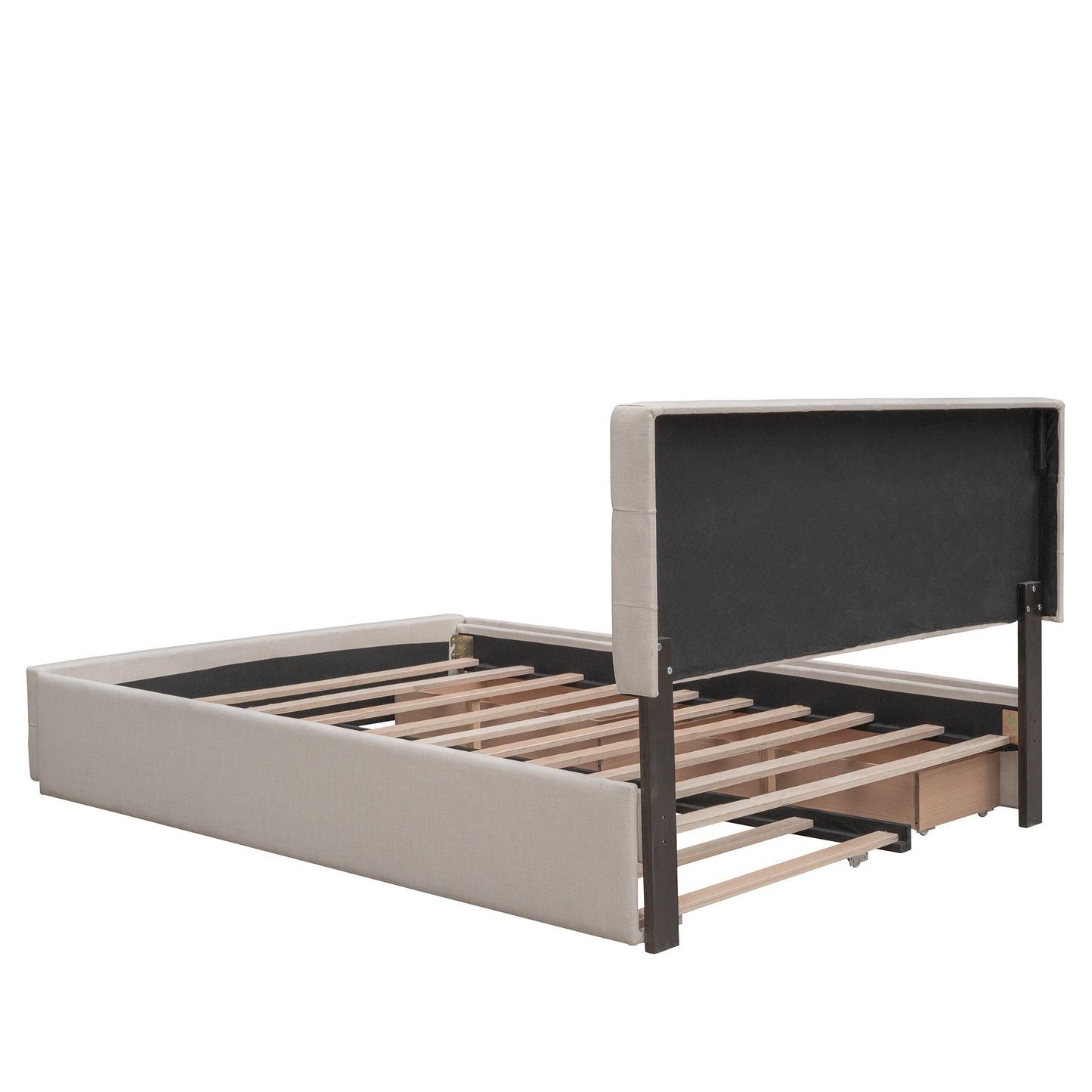 Draco Queen Size Platform Bed with 2 Drawers - Beige