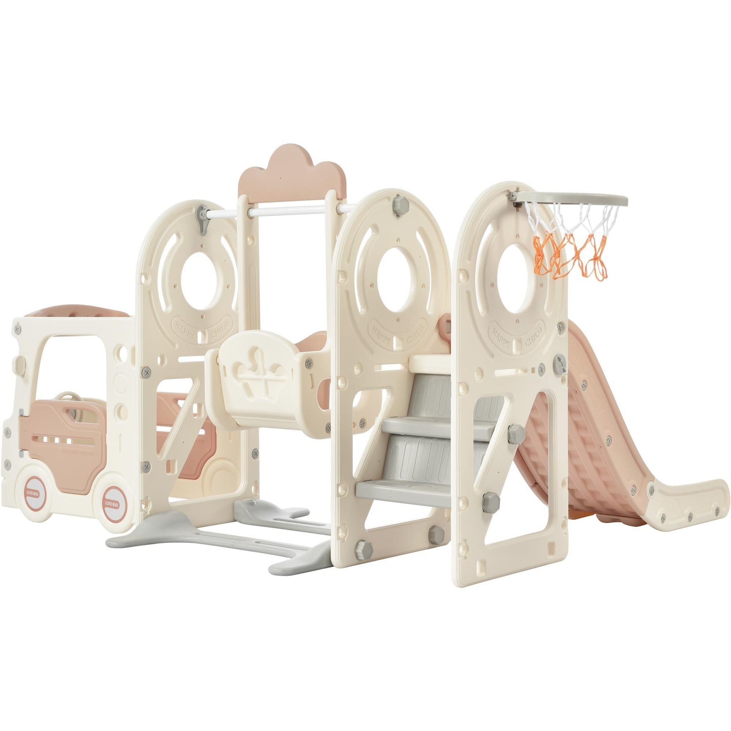 Kids Swing-N-Slide with Bus Play Set - Beige