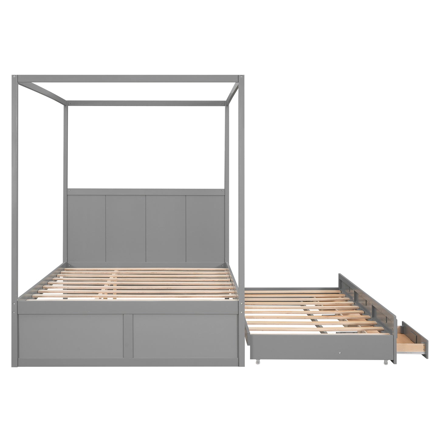 Elegant Haven Canopy Bed with Trundle and Storage, Gray