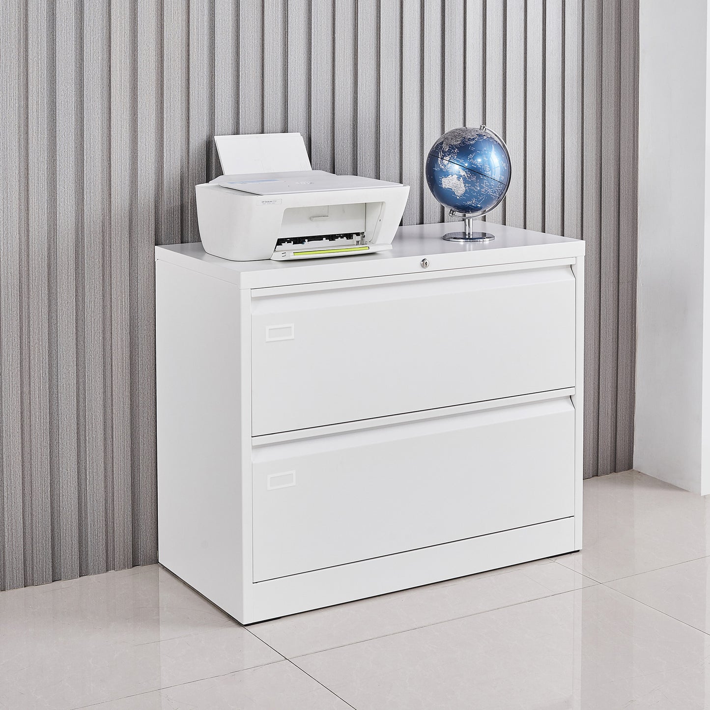 Lock Metal Steel 2 Drawer Lateral Filing Cabinet - White