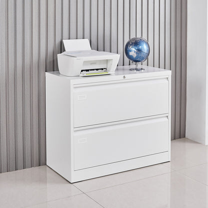 Lock Metal Steel 2 Drawer Lateral Filing Cabinet - White