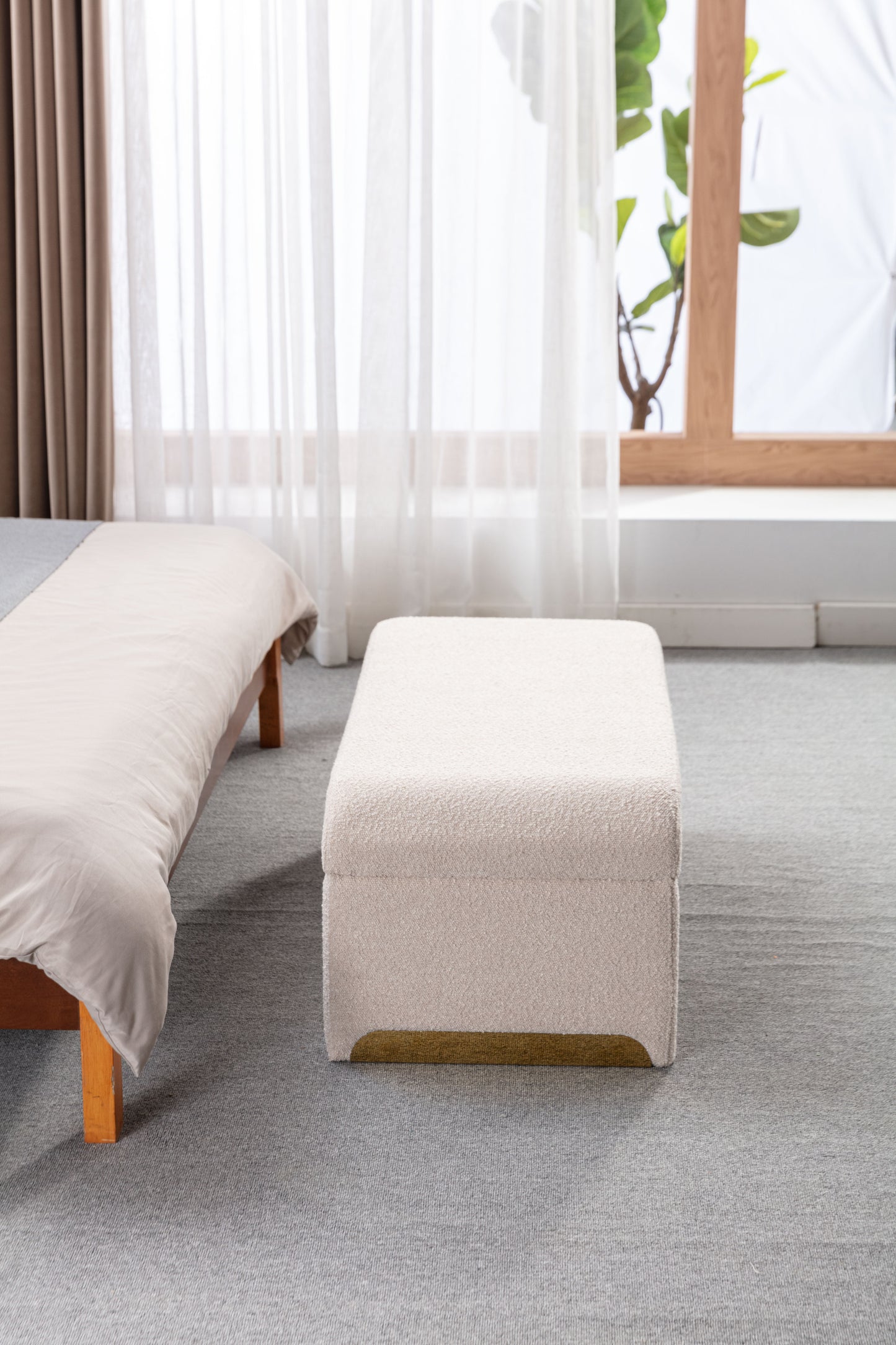 Boucle Fabric Ottoman - Beige