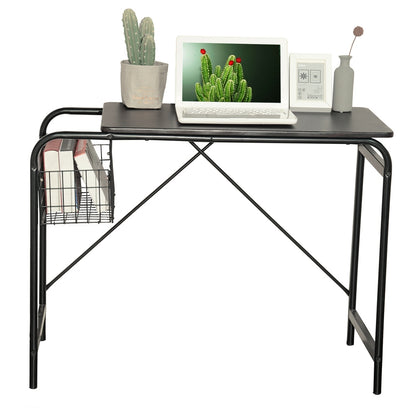 Computer Desk With Wire Storage Basket - walnut & black