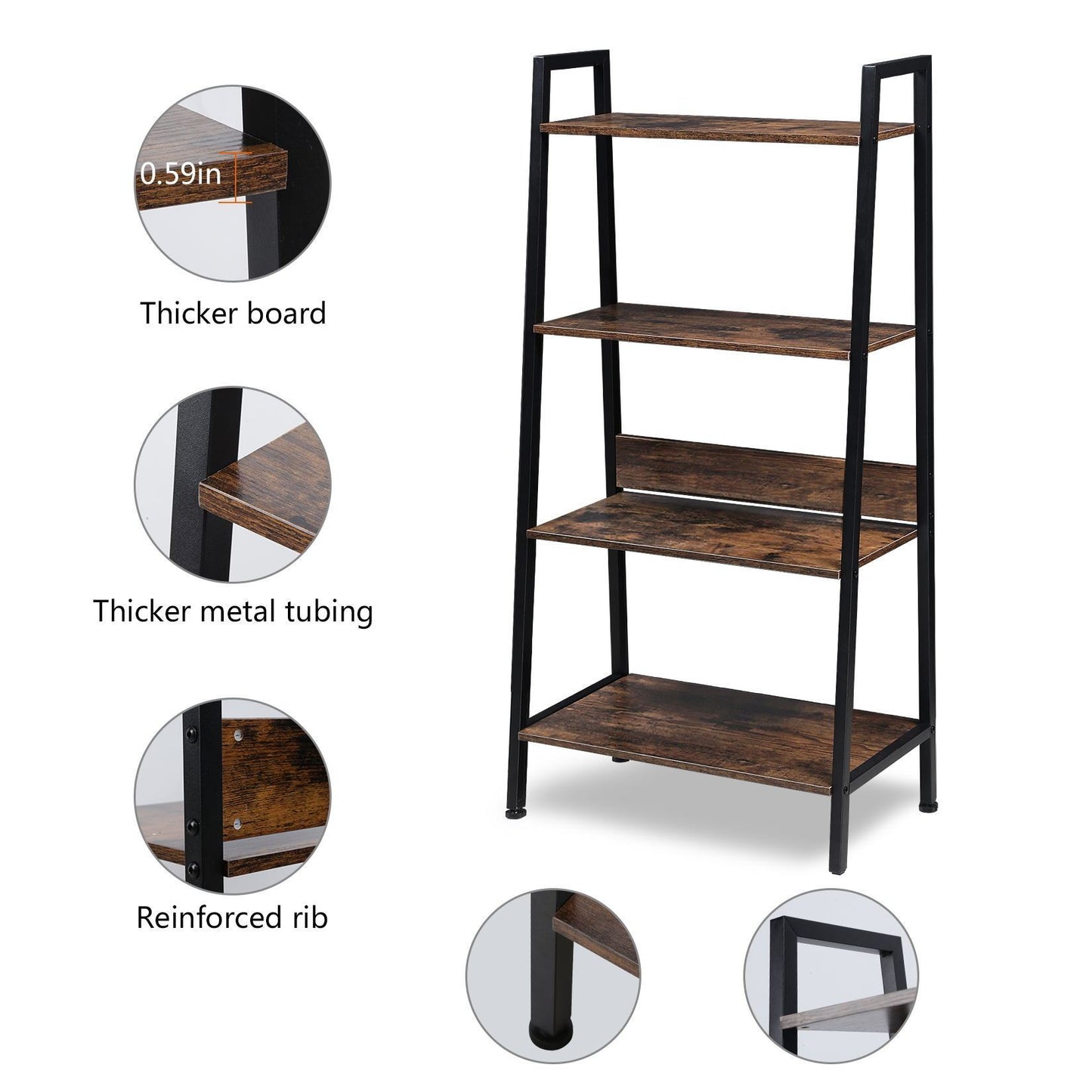 Rustic Brown 4-Tier Bookshelf Organizer