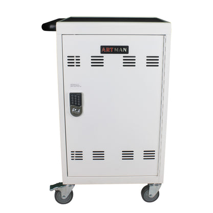 Mobile Charging Cart and Cabinet With Combination Lock - White