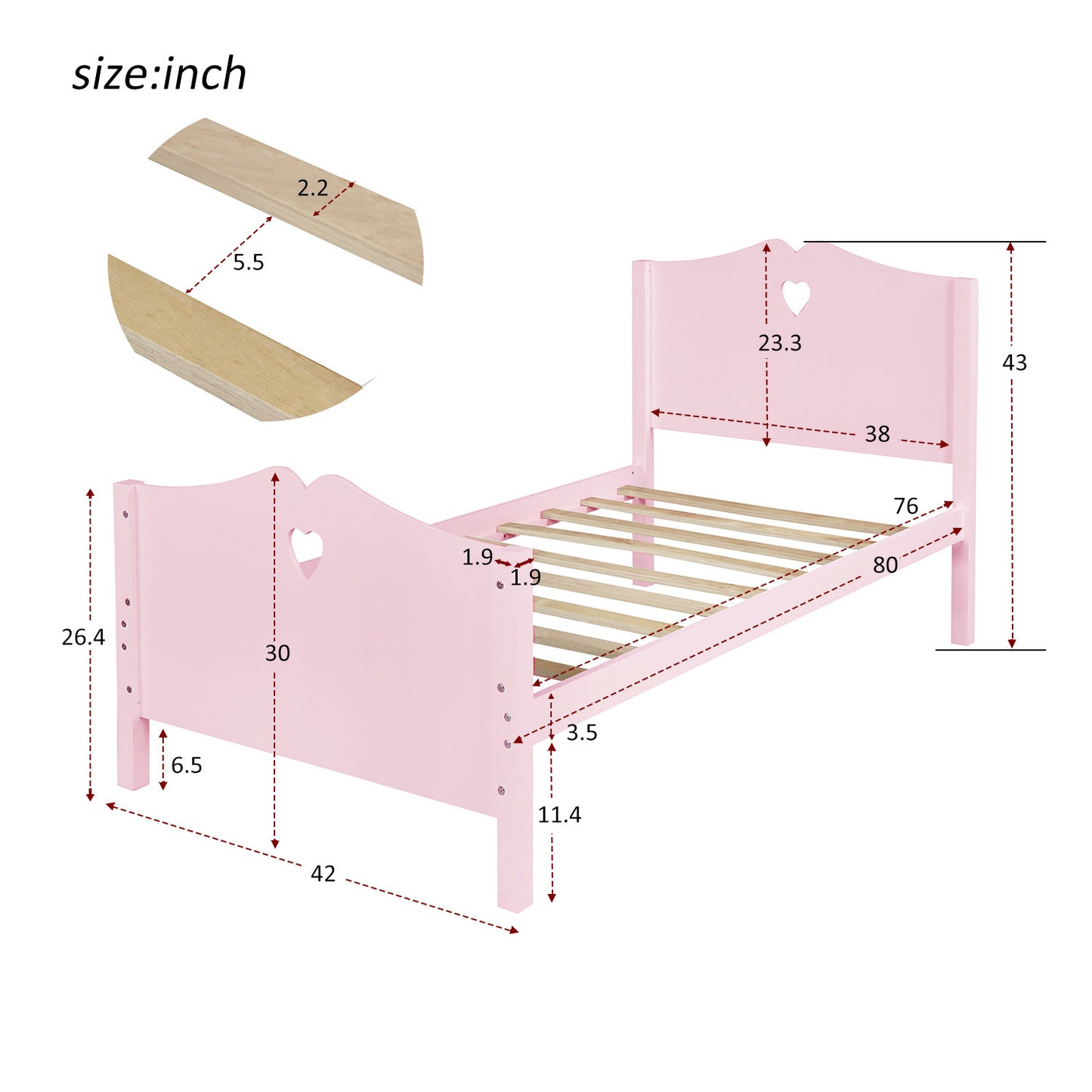 Pink Dreamwood Twin Platform Bed