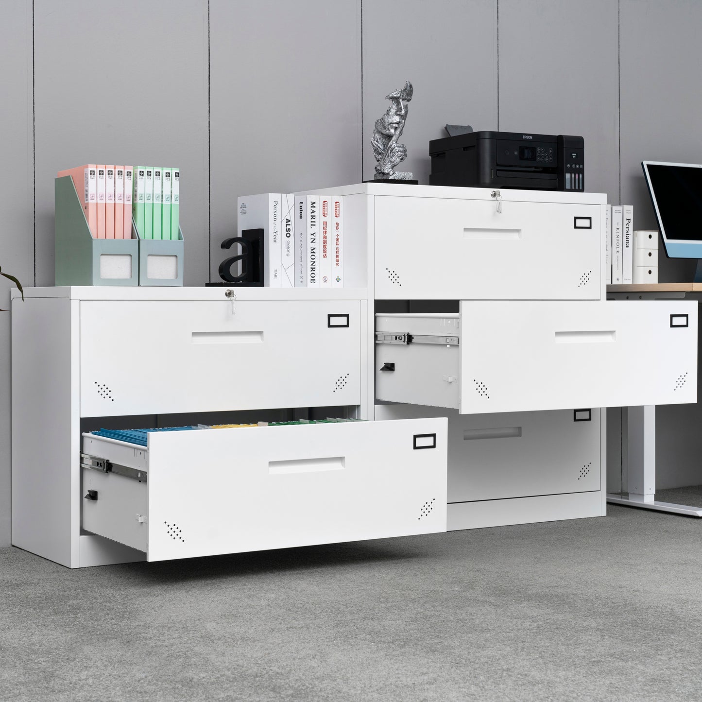 Metal Steel 2 Drawer Lateral Filing Cabinet - White
