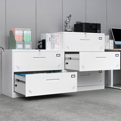 Metal Steel 2 Drawer Lateral Filing Cabinet - White