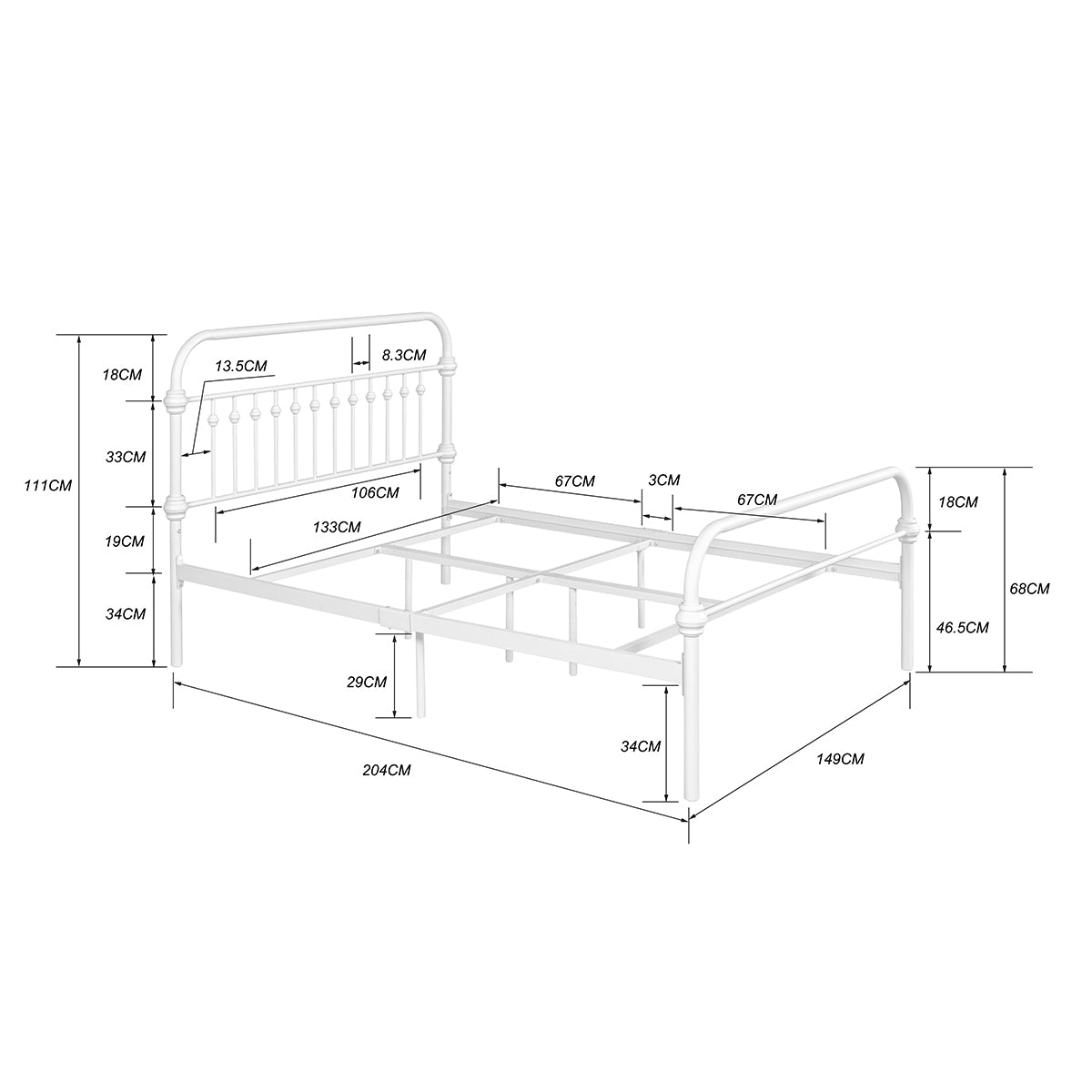 ElegantDream Full Size Metal Bed Frame -White