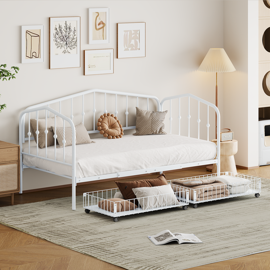 Zee Twin Size Metal Daybed with 2 Drawers - White