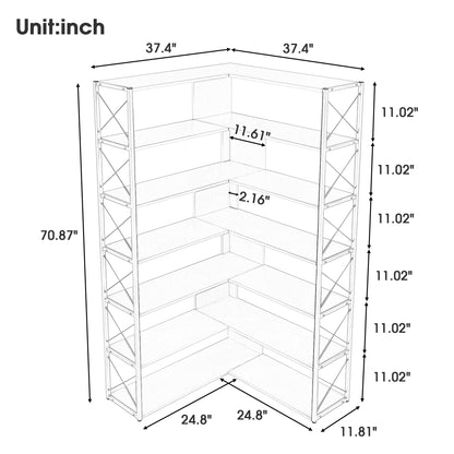 L-Shaped Corner Bookcase - Silver+Grey