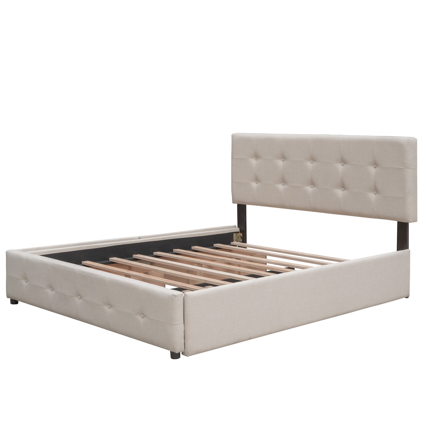 Draco Queen Size Platform Bed with 2 Drawers - Beige