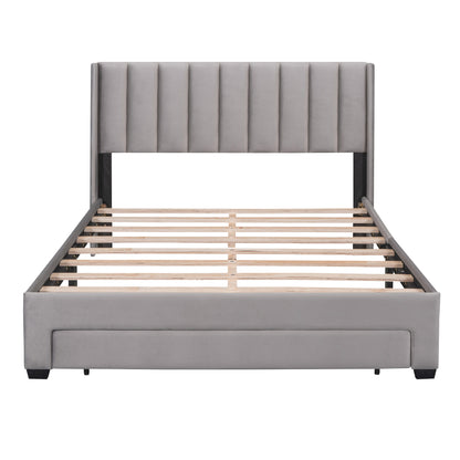 Shona Queen Size Velvet Platform Bed Frame - Gray