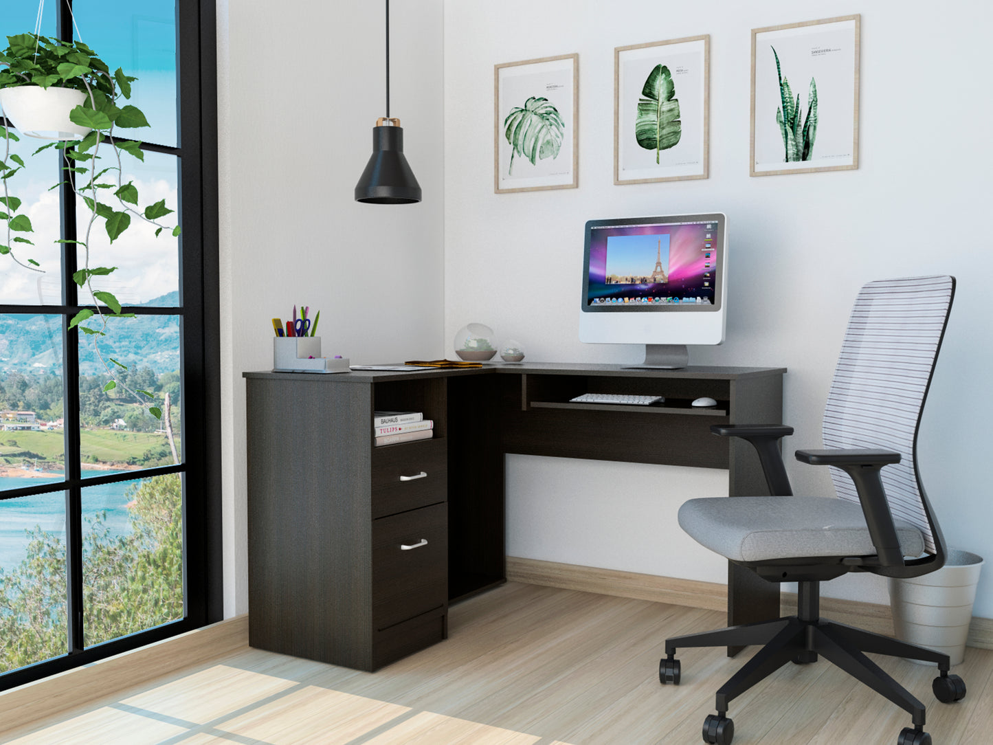 Glide Tech L-Shaped Computer Desk - Black