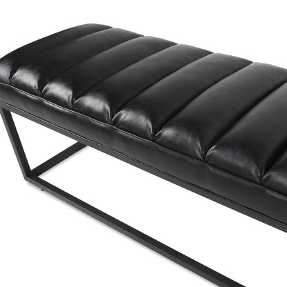 Metal Base Upholstered Bench - Black