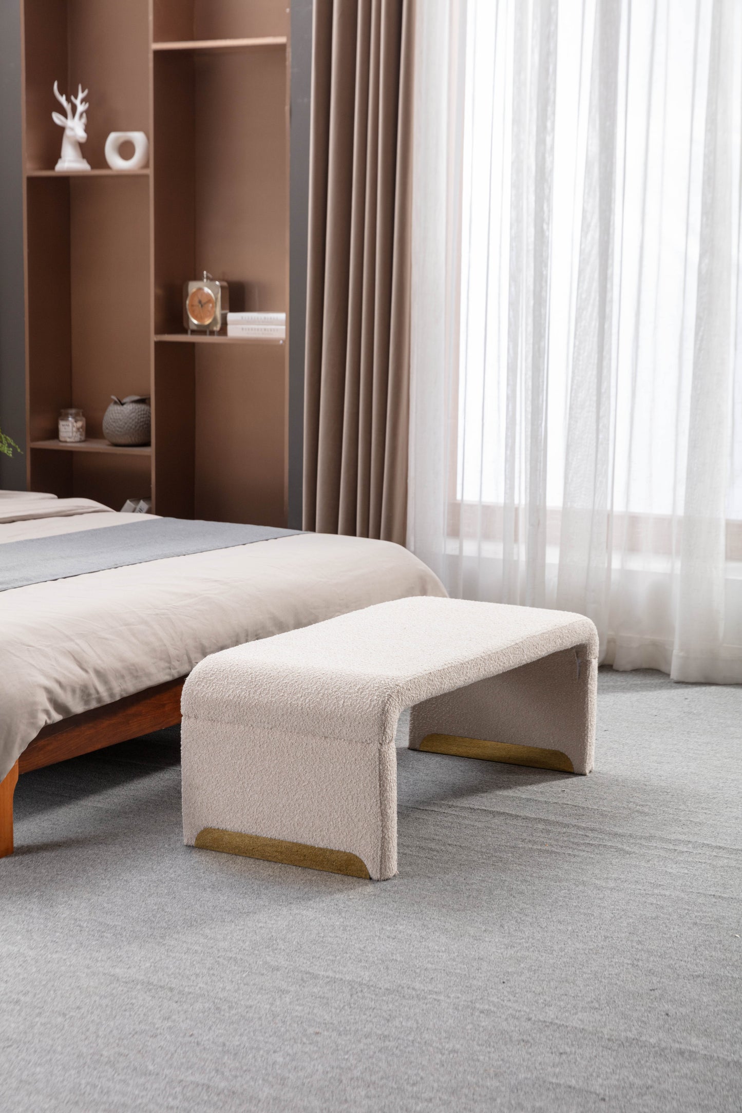 Boucle Fabric Ottoman - Beige