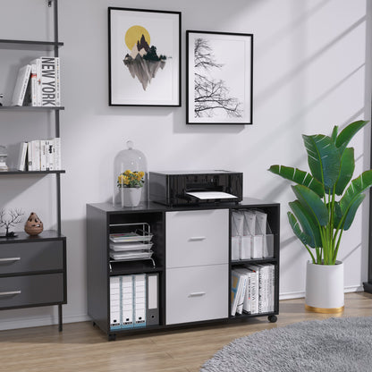 Mobile Wood File Cabinet 2-Drawer 4 open storage - Light Grey